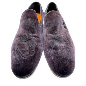 Tallia Tedaldo Purple Velvet Embossed Floral Loafers Mens 9.5 Dress Shoes